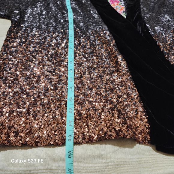 Johnny Was Dorian XL Black Gold Sequin Velvet Trim Kimono Jacket Sparkle - Picture 11 of 12